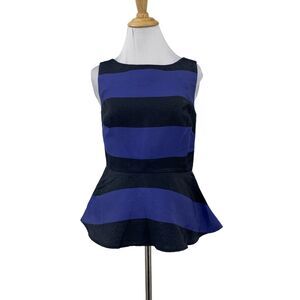 Banana Republic Sparkle Peplum Blouse Womens 0 Deep Blue Stripe Back Zip Flare